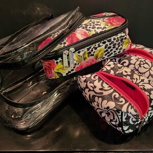 Floral and Black Patent Cosmetic Bag Bundle With A Pink  (2)S (1)M (1)L